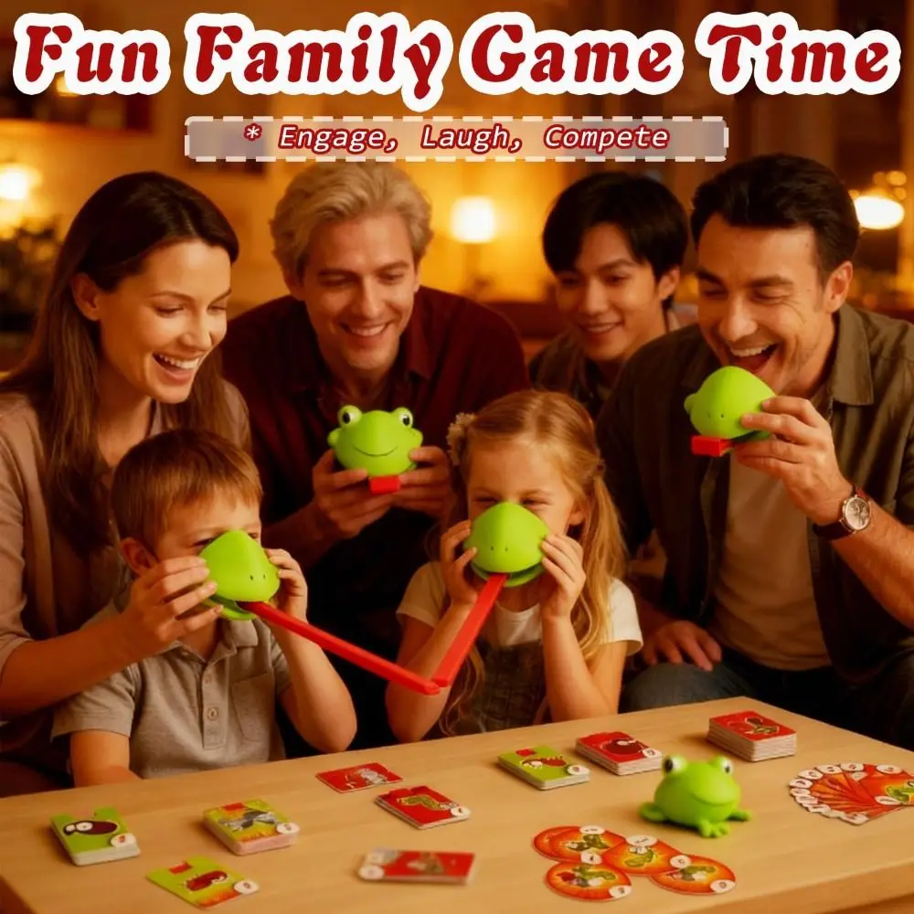 Funny Frog Mask Wagging Tongue Games Two/Four People with Cards Frog Mask with Blow Tongue Parent-Unisex Interaction