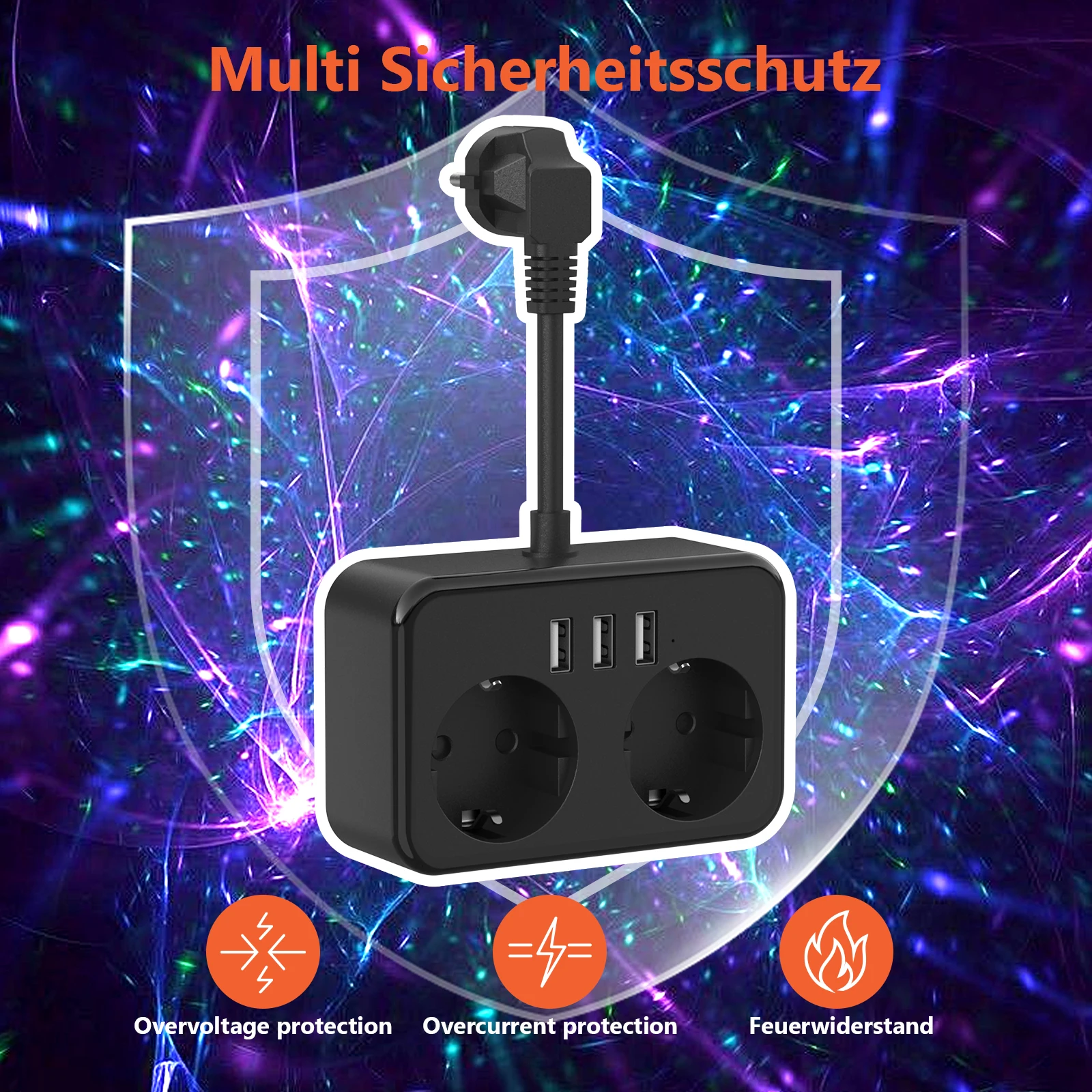 JINGMIN 3840W EU 플러그 전원 스트립(AC 콘센트 2개 포함) 3 USB 0.5mm 케이블 가정용/사무실 소켓용 스위치가 있는 멀티 소켓