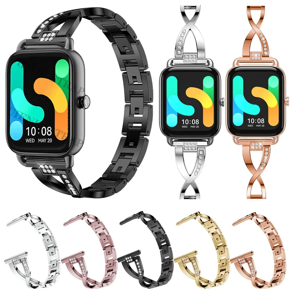 For Haylou RS4 /RS4 Plus Smartwatch Strap Stainless Steel Band Replacement 20mm Metal Aolly Watchband Crystal Bracelet For Women