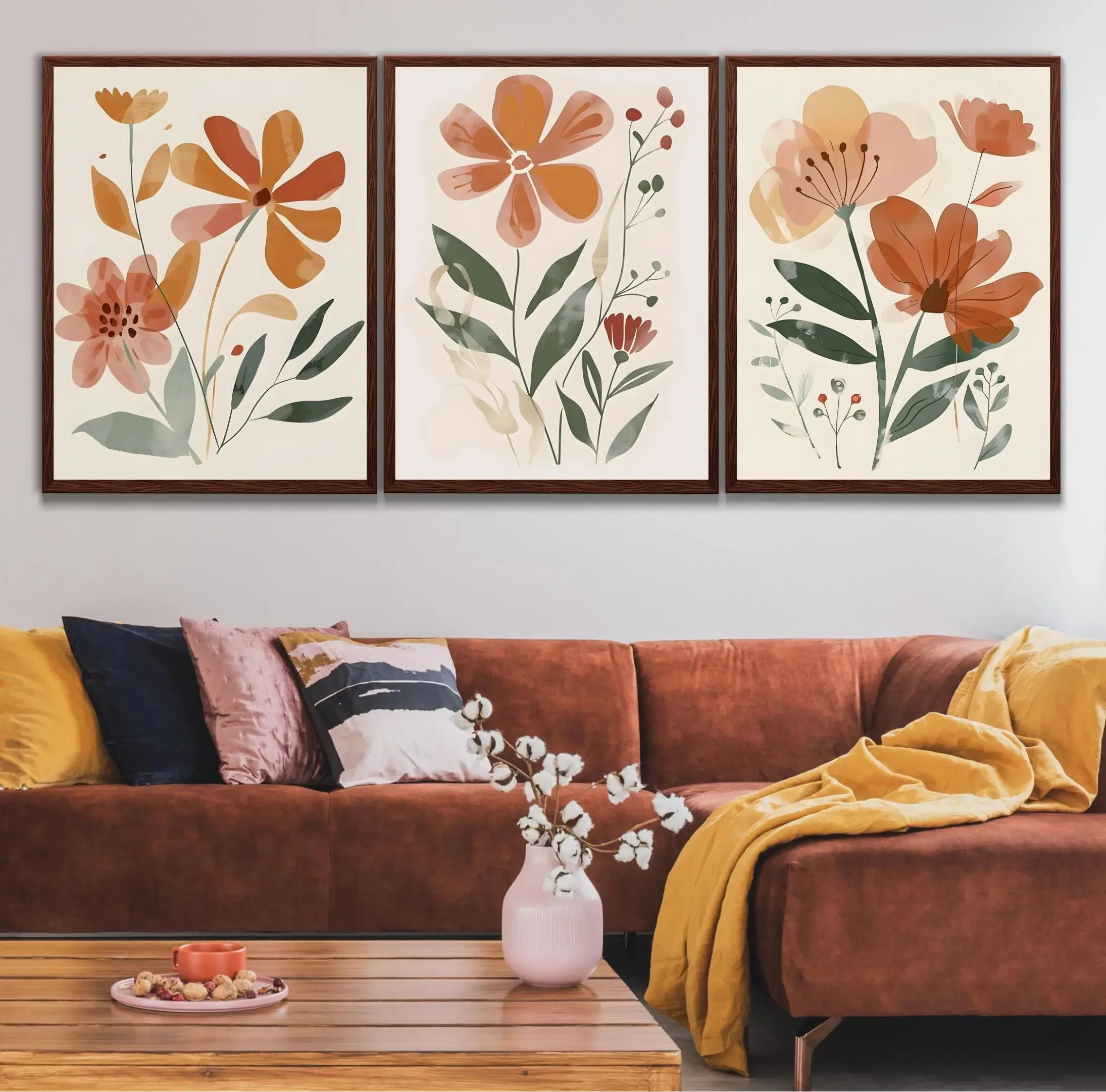 Modern Bohemian Minimalist Neutral Floral Art Retro Posters Prints Canvas Painting Wall Art Picture Living Room Home Decor
