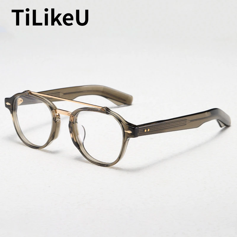 

Double Beam Acetate Glasses Frame Men Retro Oval Eyeglass Thick Rim Myopia Prescription Eyeglasses Frame Women Designer Eyewear