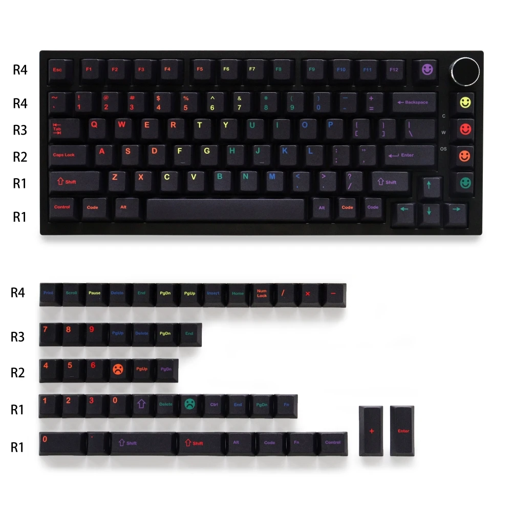 GMK Midnight Rainbow Keycaps PBT 129 Keys Five Side Dye-Sub Cherry Profile Keycaps for 87/104/108 Mx Switch Mechanical Keyboard