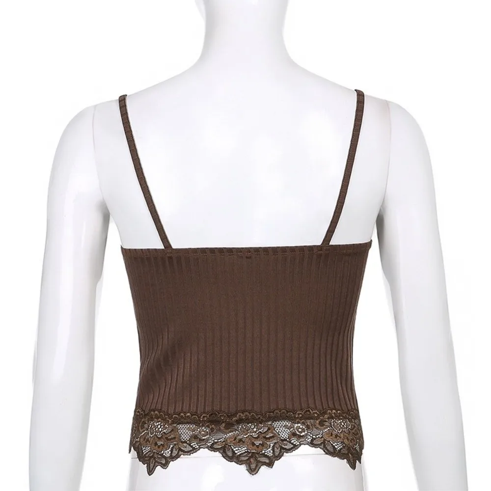 Fashion Sleeveless Lace Tank Top for Women V-Neck Lace Trim Basic Camisole Sexy Slim Fit Crop Tops Girls