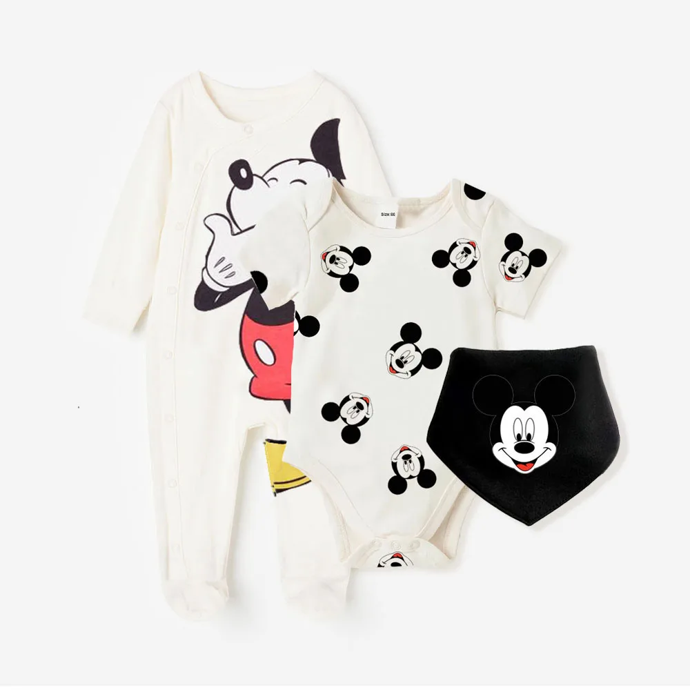 3Pcs Disney Mickey Mouse Baby Rompers Spring Summer Cotton Infant Jumpsuits 0-9Months Newborn Boy Girl Clothing