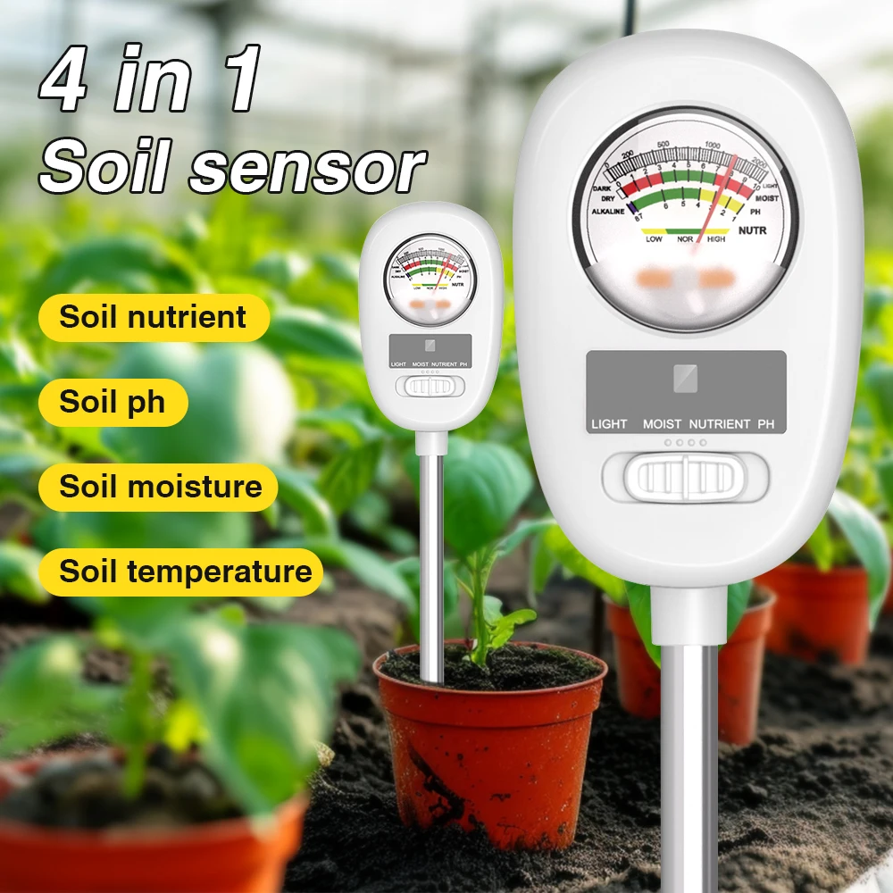 4-in-1 Soil Moisture Light Nutrient PH Meter Soil Tester Plant Sunlight Intensity Analysis Fertility Meter Acidity Garden Tool