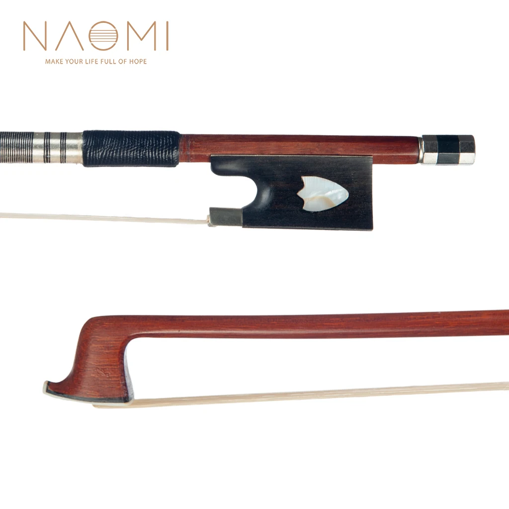 

NAOMI 4/4 Violin/Fiddle Bow Powerful Brazilwood Bow Round Stick Natural Horsehair Ebony Frog W/ Shell Inlay Beginner Use