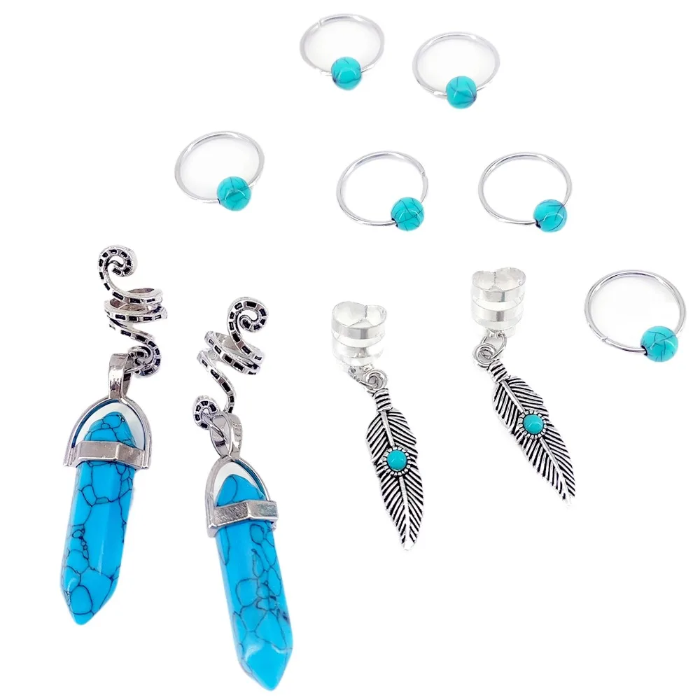 10 قطعة نجمة القمر الجوف خارج الشعر الدائري الرهبة أقفال مقاطع الكفة المعدنية المجدل الخرز متعدد نمط الضفائر القذرة الشعر جديلة أنابيب