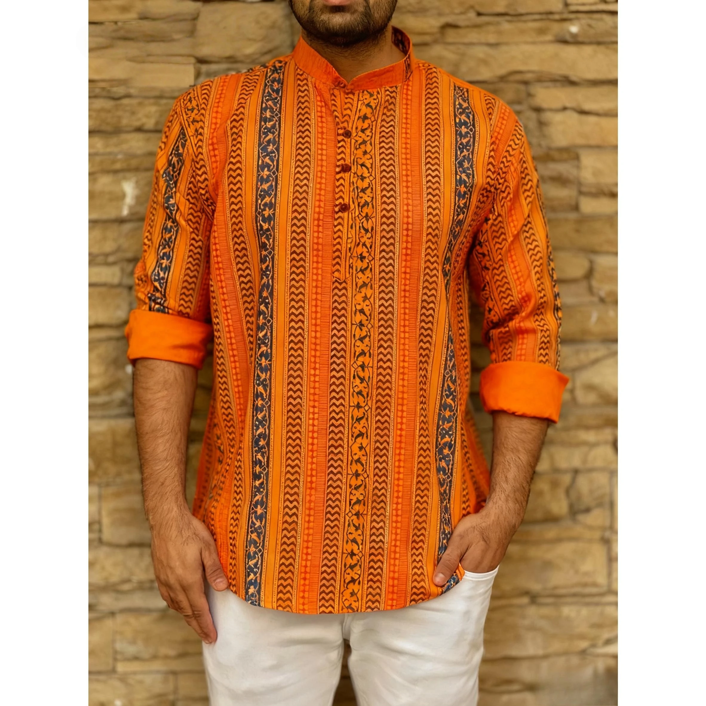 2026 قمصان الرجال المسلمين الصلاة الملابس الفاخرة النمط الأفريقي البرنز فستان مُزين بطباعة الرجال ازياء العربية Camisa العربية