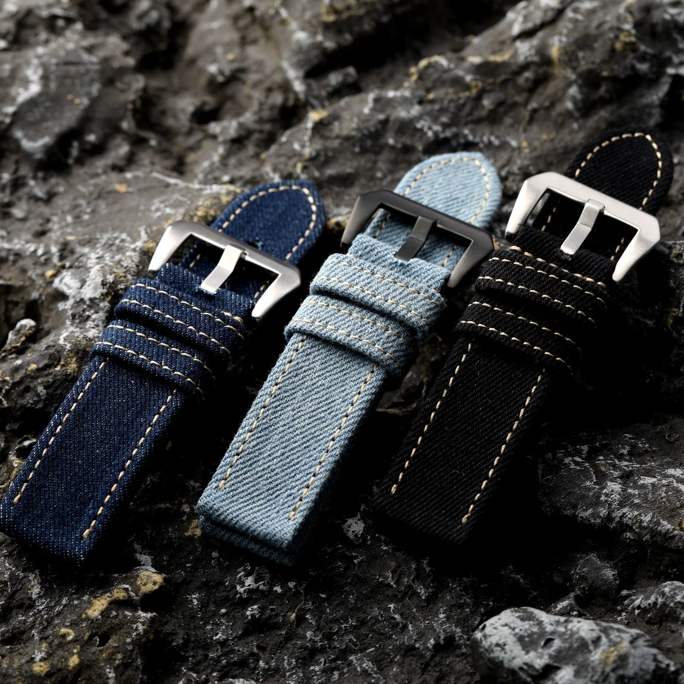 Japanese Gangshan denim strap, 22MM 24MM blue black double-layer retro canvas strap, suitable for diving watches, waterproof