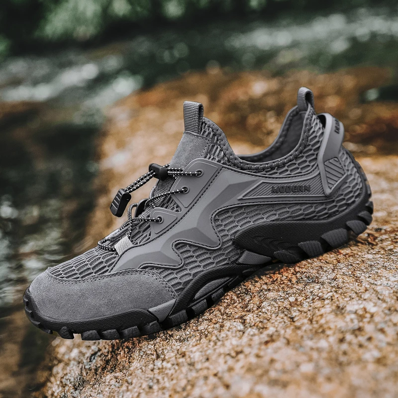 

Летние дышащие мужские кроссовки для походов, нескользящие, с мягкой подошвой, для треккинга и бега по пересеченной местности, быстросохнущие, для ходьбы по воде