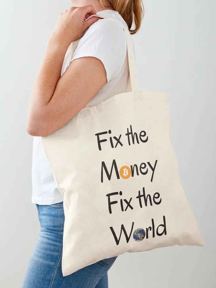 

Сумка-шоппер из холщовой ткани «Fix the Money, Fix the World» (черный текст), многоразовая сумка для покупок, сумка через плечо