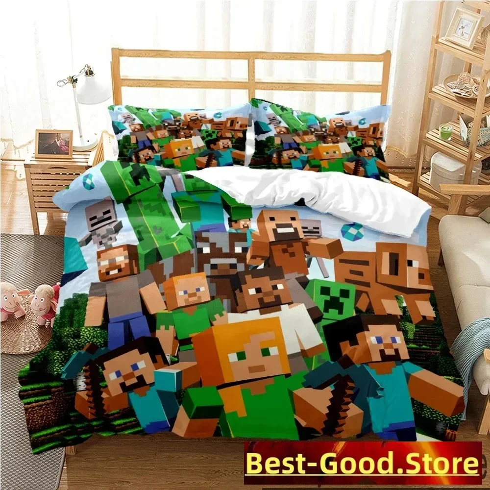 3D Mine Sandbox Games Duvet Cover Cartoon Bedding sets Soft Quilt Cover and Pillowcases for Teens Kids SingleDoubleQueenKing