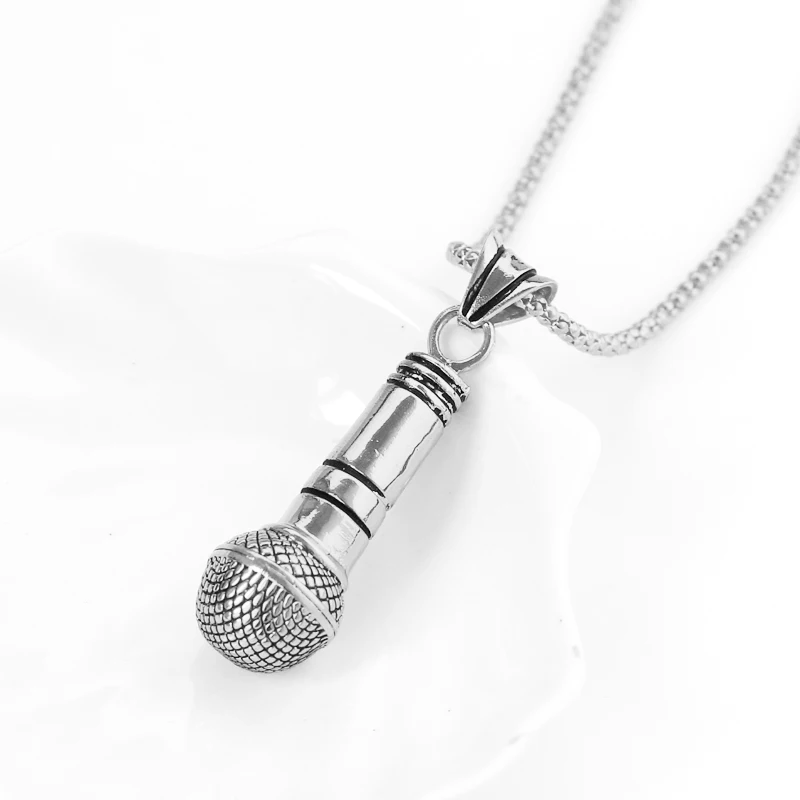 New Fashion Hip-hop Rock Personality Microphone Pendant Necklace For Men Chian Choker Music Lover Jewelry Accessories Gifts