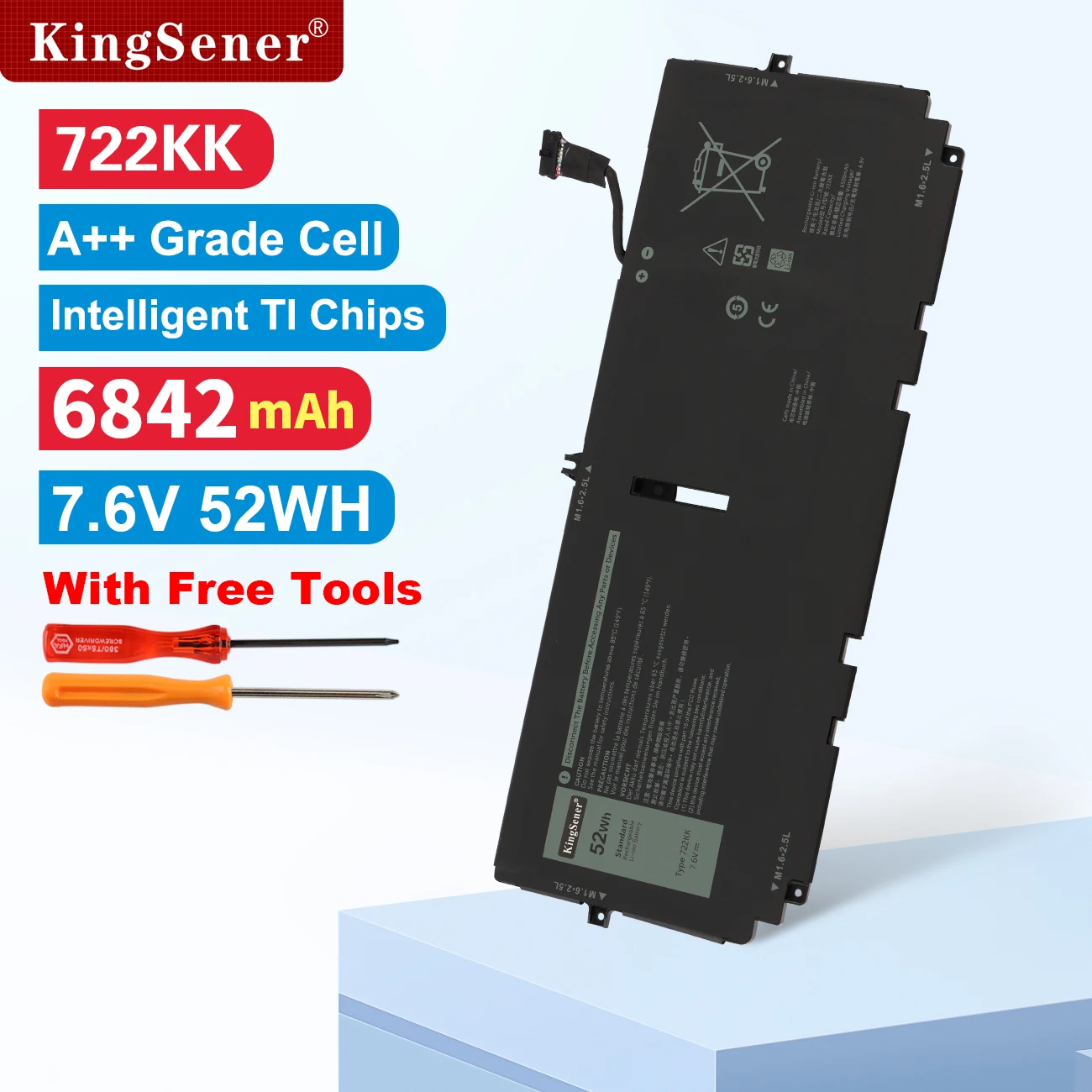 KingSener 722KK بطارية كمبيوتر محمول لديل XPS 13 9300 9310 9380 سلسلة P117G P117G001 P117G002 2XXFW FP86V WN0N0 7.6V 52Wh