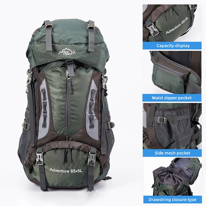 70L Camping Backpack Travel Bag Climbing Men Women Hiking Trekking Bag Outdoor Mountaineering Sports Bags Hydration Luggage Pack