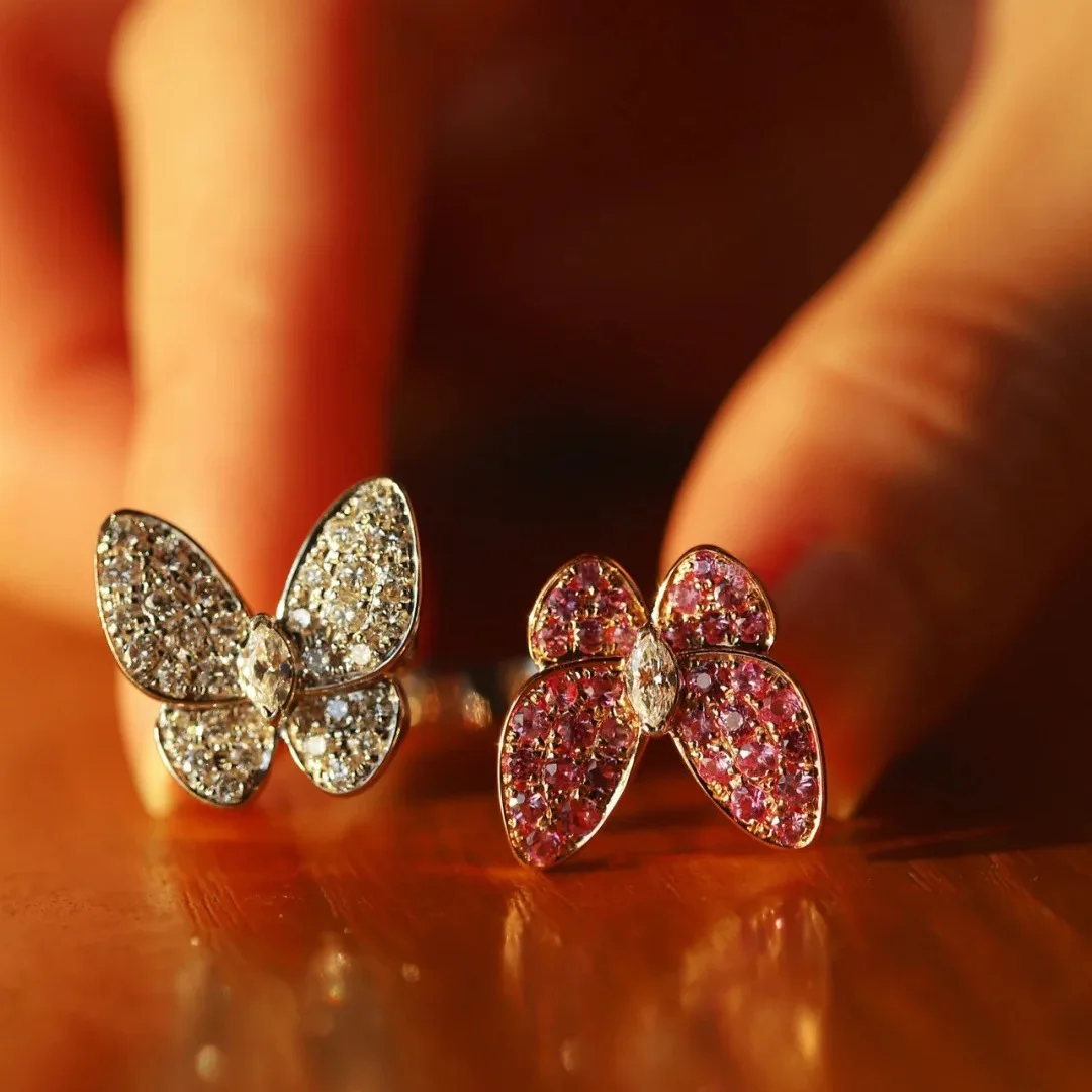 2024 Fashion Design Luxury Brand Elegant Double Butterfly Rings Exquisite Micro CZ Ladies Daily Ring Platinum Plating Jewelry