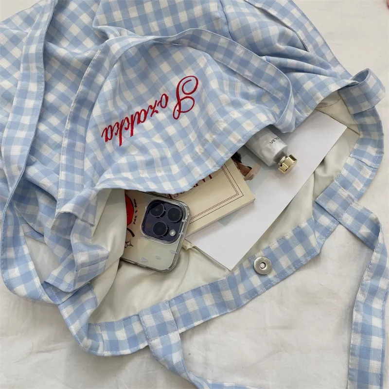 Youda 新ポリエステル生地ショルダーバッグユニセックスシンプルなカラフルなチェック柄ハンドバッグ大カジュアル容量ショッパートートバッグ