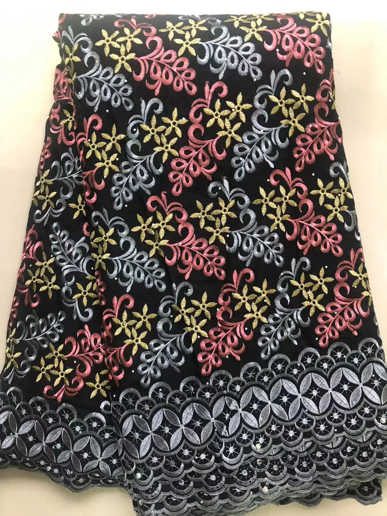 Nigerian Cotton Lace Fabric 2.5 Yards 2025 High Quality Swiss Voile Stones Lace Fabric African For Women Birthday Party Dresses