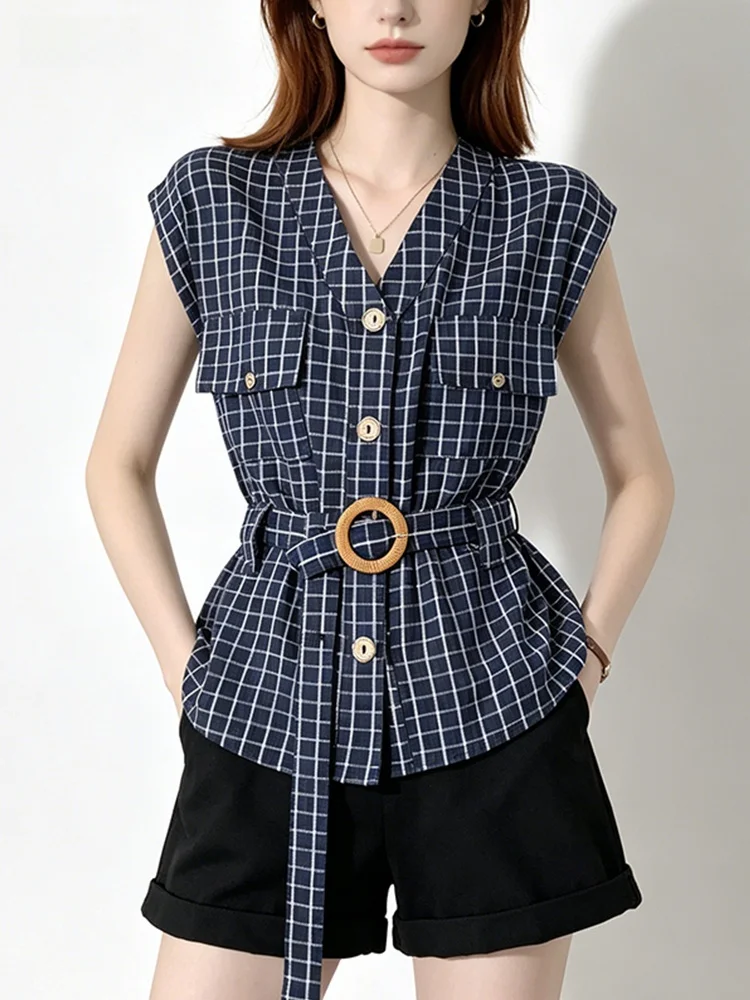 

Fashionable plus Size Sleeveless Shirt Women's Summer New Style Cara CLUB Retro Versatile Design Sense Top for Plump Sister