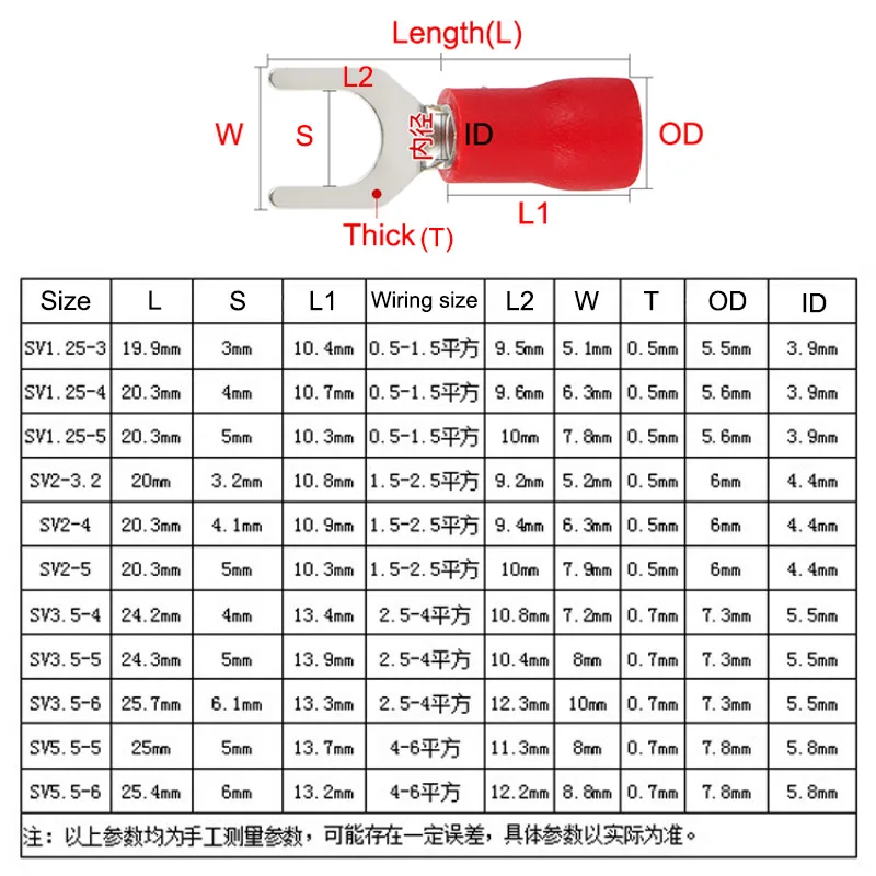 20pcs 0.5-10mm2 SV Series Connecting Terminal Fork Cable Shoes Electric Connector 4-Color SV1.25-3 SV2-3.2 SV2-4 SV3.5-5 SV5.5-6