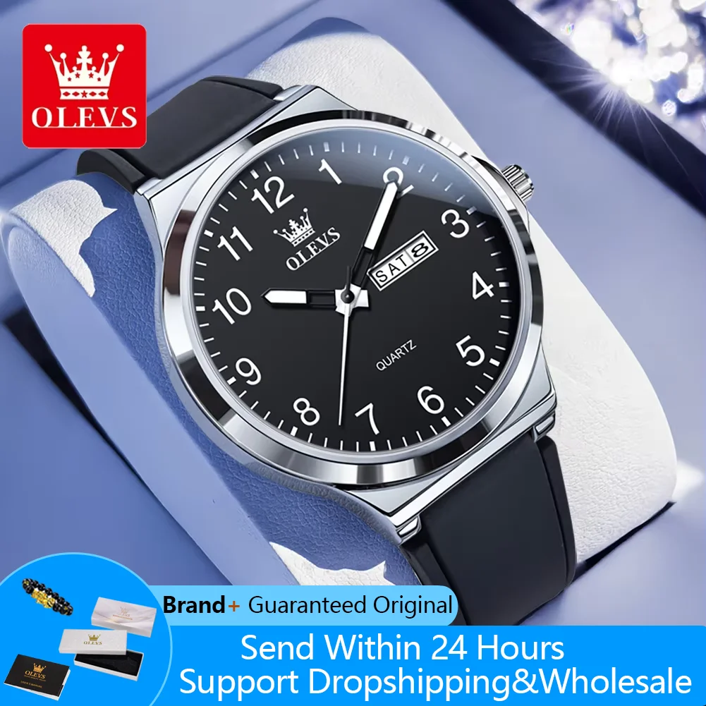

OLEVS 5647 Man Watch Simple Original Quartz Watches For Men Dual Calendar Waterproof Luminous Silicone Strap Fashion Wristwatch