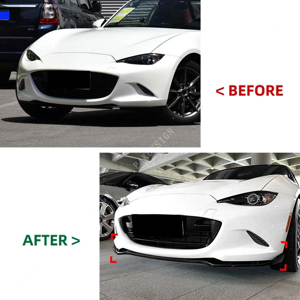 3PCS for Mazda MX-5/ Miata ND 2016-2024 Front Bumper Spoiler Lip Splitter Diffuser Gloss Black Bodykit Guard Protector Cover