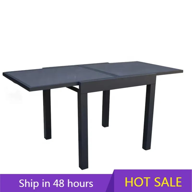 

YTYIN 90/180cm Dark Gray Alu Glass Top Outdoor Dinning Extension Table