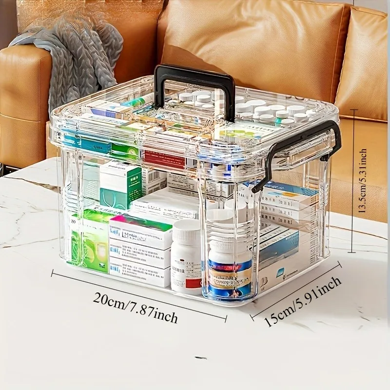 Modern Waterproof PVC Medicine Storage Box, Double-Layer, Stackable, Flip Top Closure, Rectangle Shape