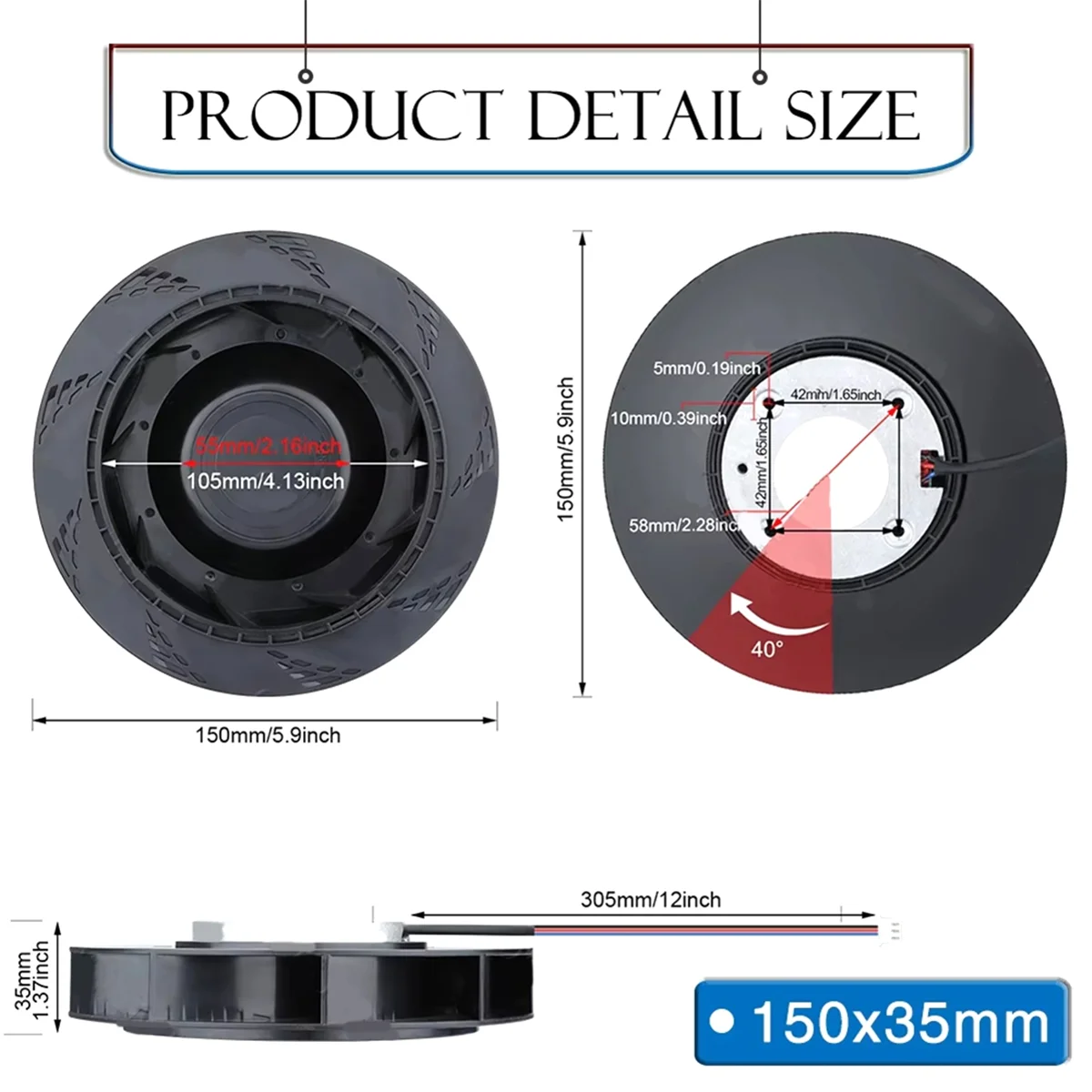 

150mm DC 12V Turbo Blower Fan Centrifugal Cooling Fan with Dual Ball Bearings 3PIN PWM Control