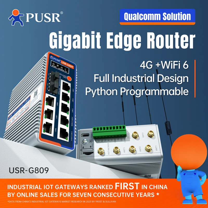 USR-G809s-G Gigabit Edge Router Qualcomm Dual-Band 4G WiFi6 Python OLED DIY Display Industrie Mobilfunk Router