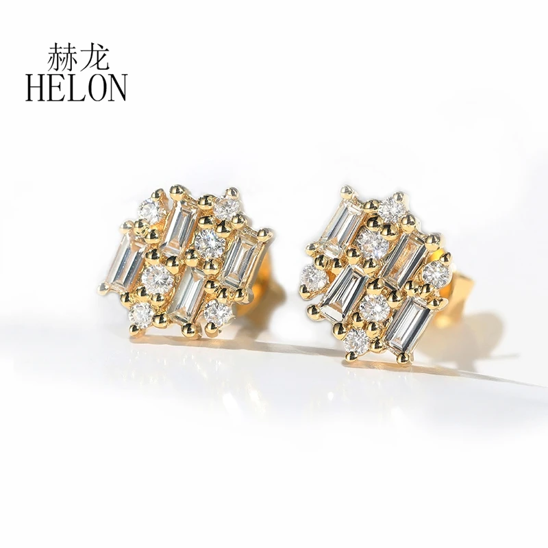 ELON Solid 18k White Gold H/SI Baguette Cut Natural Diamonds Stud Earrings Women Diamons Trendy Daily Wear Fine Jewelry Gift