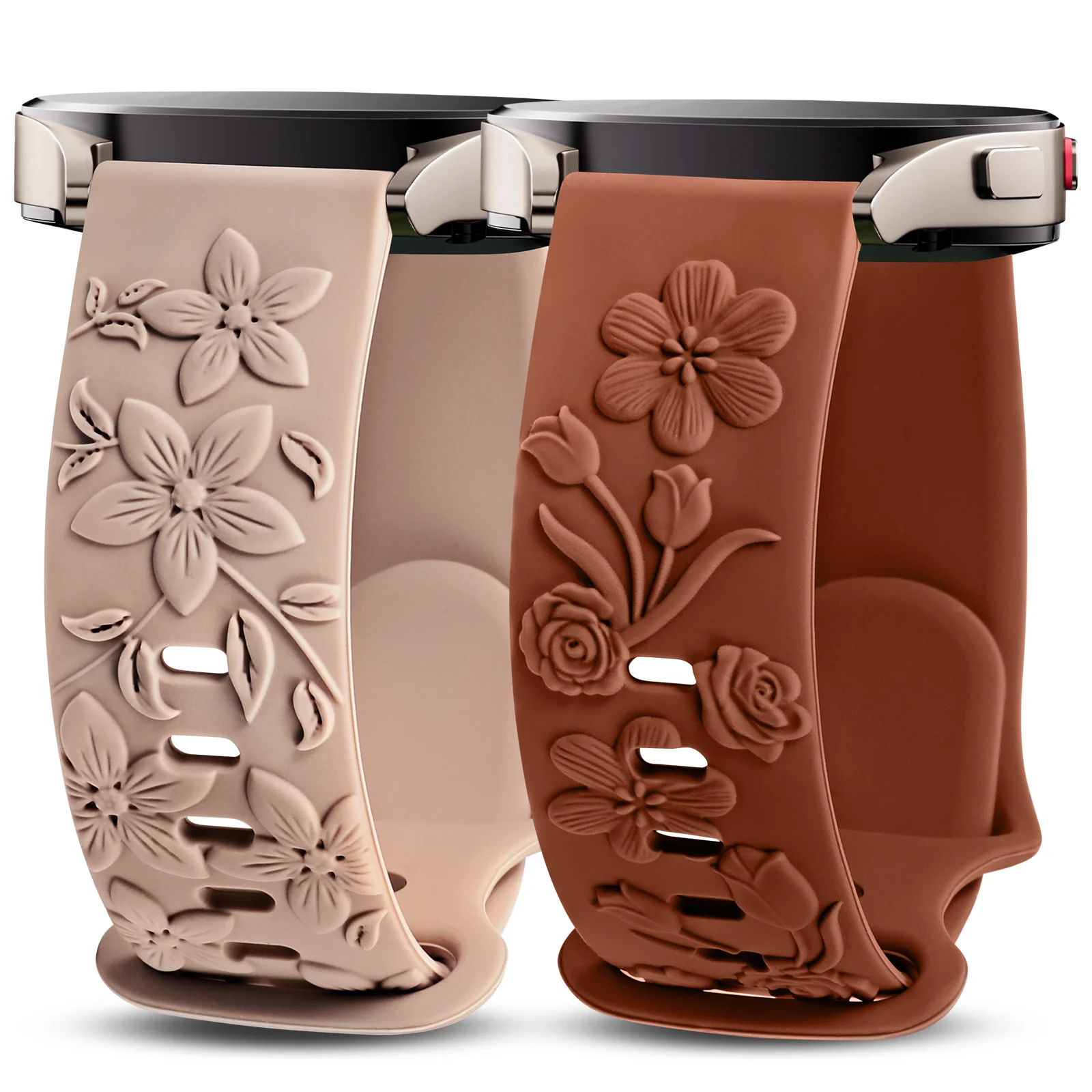 Wearlizer 2 Pack Floral Engraved Band For Samsung Galaxy Watch 7/FE/6/5/4 40mm 20mm Silicone Strap for Samsung Watch 7 41mm 40mm