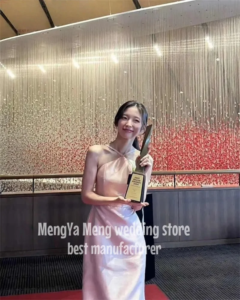 ZHUISHU Pink Halter Evening Dresses A-line Korea Wedding Reception Dresses Floor-Length Elegant Simple Party Gown Photo Shoot