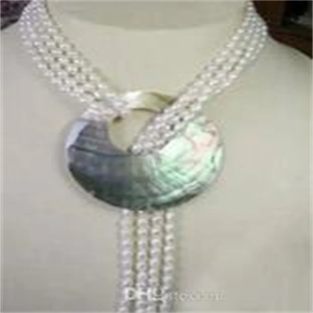 6-7MM White Akoya Cultured Pearl Necklace Shell Pendant 48