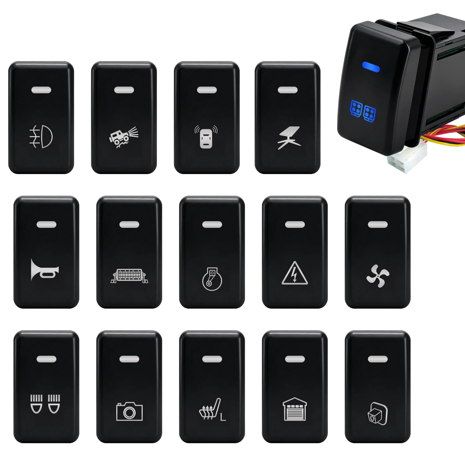 12V Blue LED Push Switch Button Wiring Connector for Ford Ranger Mazda BT50 Mazda3/5/6 ON-OFF Fog Light Fan Seat Heating Switch
