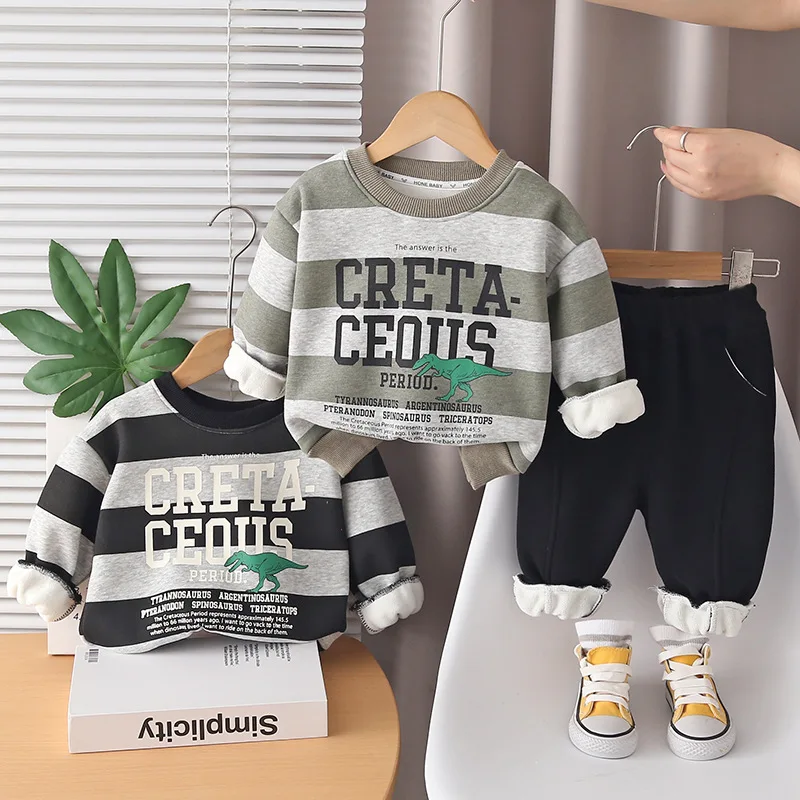 

Boys Thick Clothing Sets Autumn Winter 2025 Children Cotton Velvet Sweatshirts Tops Pants 2pcs Warm Suit For Baby Tracksuits Kid