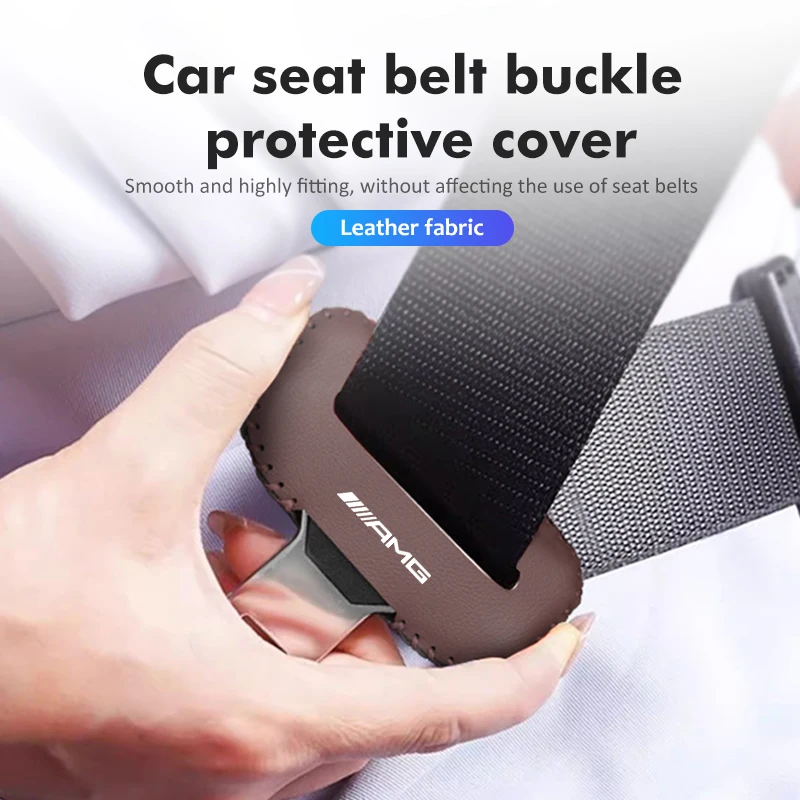 Leather Car Seat Belt Buckle Cover Anti-Scratch Protector Clip For AMG C180 C300 W124 W176 W177 C200 C260 GLC CLE CLA