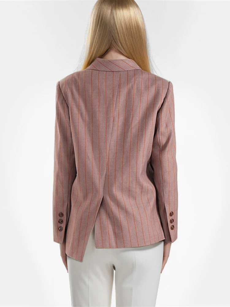 TWOTWINSTYLE Hit Color Striped Printting Casual Blazer For Women Notched Collar Long Sleeve Spliced Single Breasted Coats Female