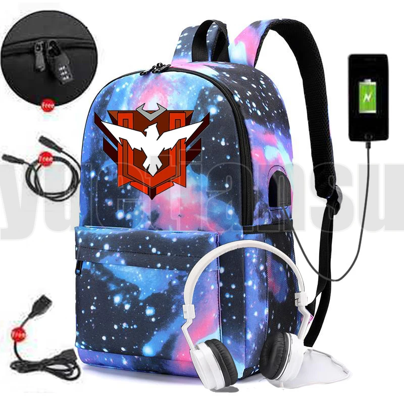 Game Free Fire Garena Roupa Angelical USB Charging Backpack Women Travel Bags School Bags for Teenage Girls High Quality Bookbag