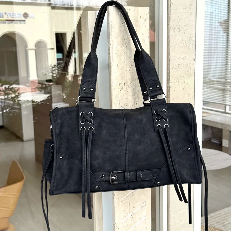 

Brand Retro Tote Bag Fashion Braided Rope Motorcycle Bag Y2k Belt Buckle Handbag Commuter Street Style Zippered Crossbody Bag