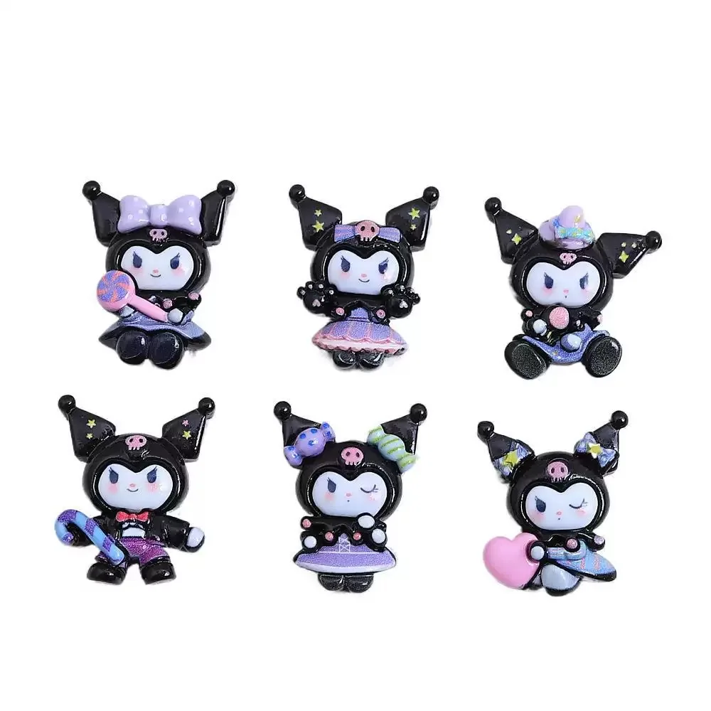 Figuras de libro de recuerdos con parte posterior plana de resina de arroz negro de dibujos animados Kawaii, joyería DIY, regalo para niños, accesorios de horquilla A143, 6 uds.