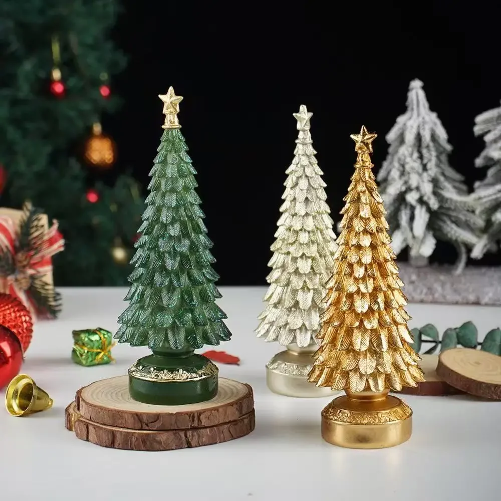 Resin Christmas Tree Figurine Xmas Tree Table Centerpiece Desk Ornament for Home Living Room Bookshelf Holiday Decors