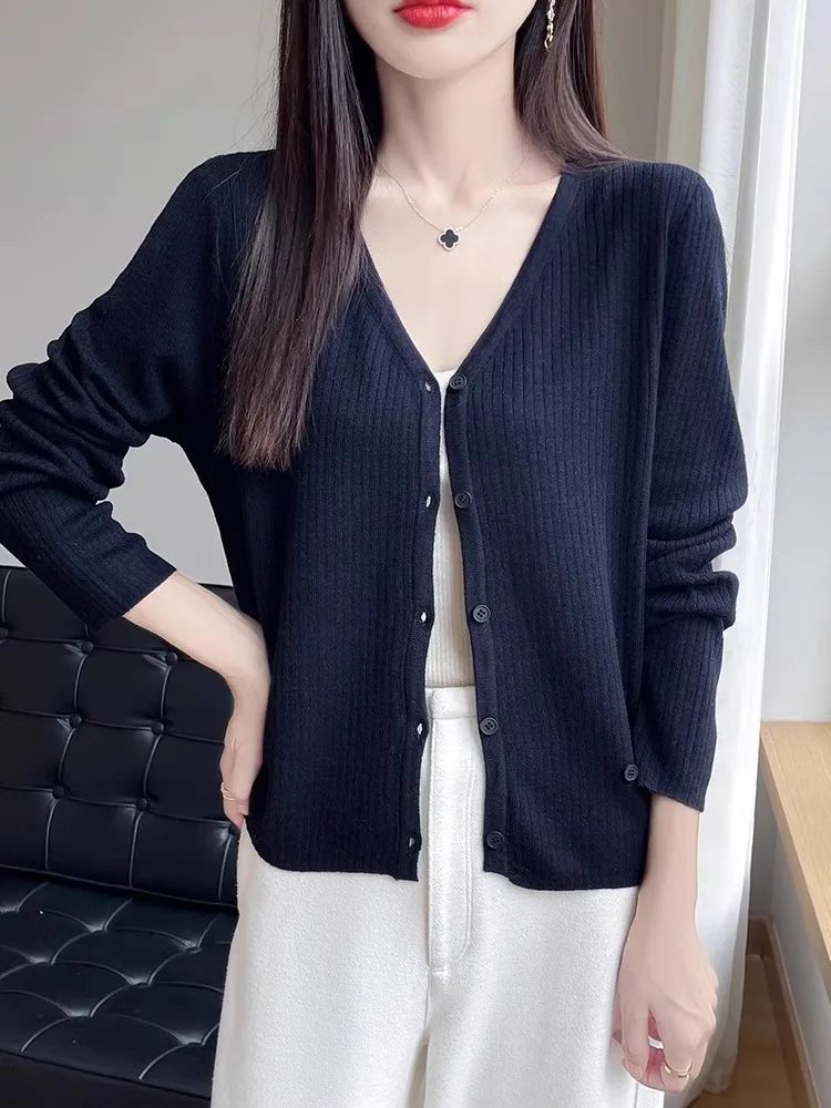 柔らかく快適なオルトスヴェ ロングスヴェ レディース ニット ウール カーディガン 春秋 薄手 スパンウール アウターウェア