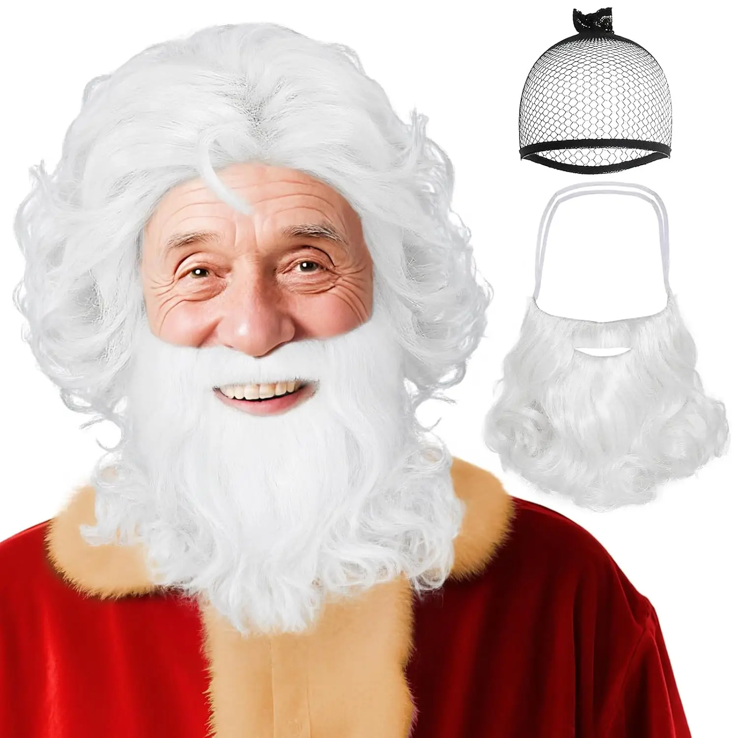 White Santa Claus wig and beard men's short curly hair wig white Christmas costume party Christmas Halloween