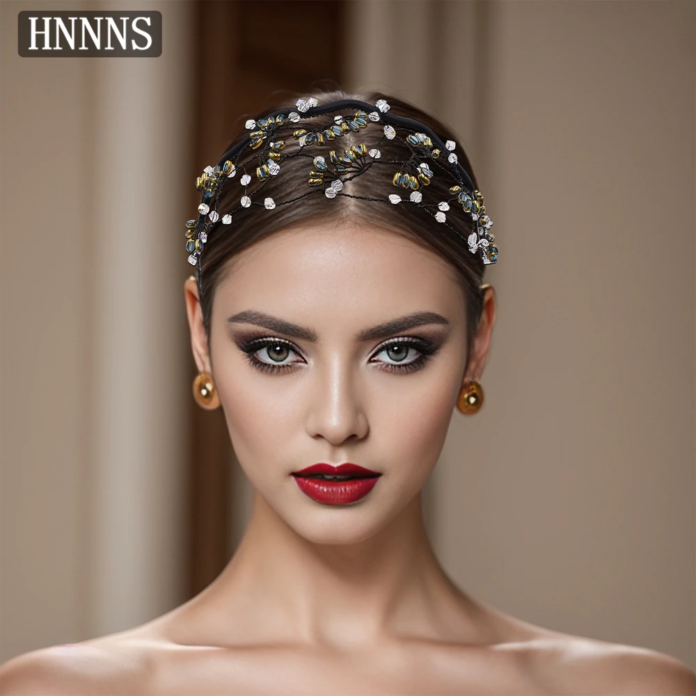 

TOPQUEEN Vintage Wedding Bridal Headband Handmade Weaving Hollow Water Diamond Women's Fashion Banquet Hair Accessories YXA116