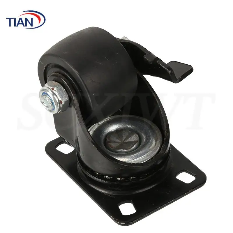 Heavy Duty 1.5 Inch Black Universal Swivel Caster Wheel - Pulley with Flat Brake & Gold Drill Design For Furniture & Machinery