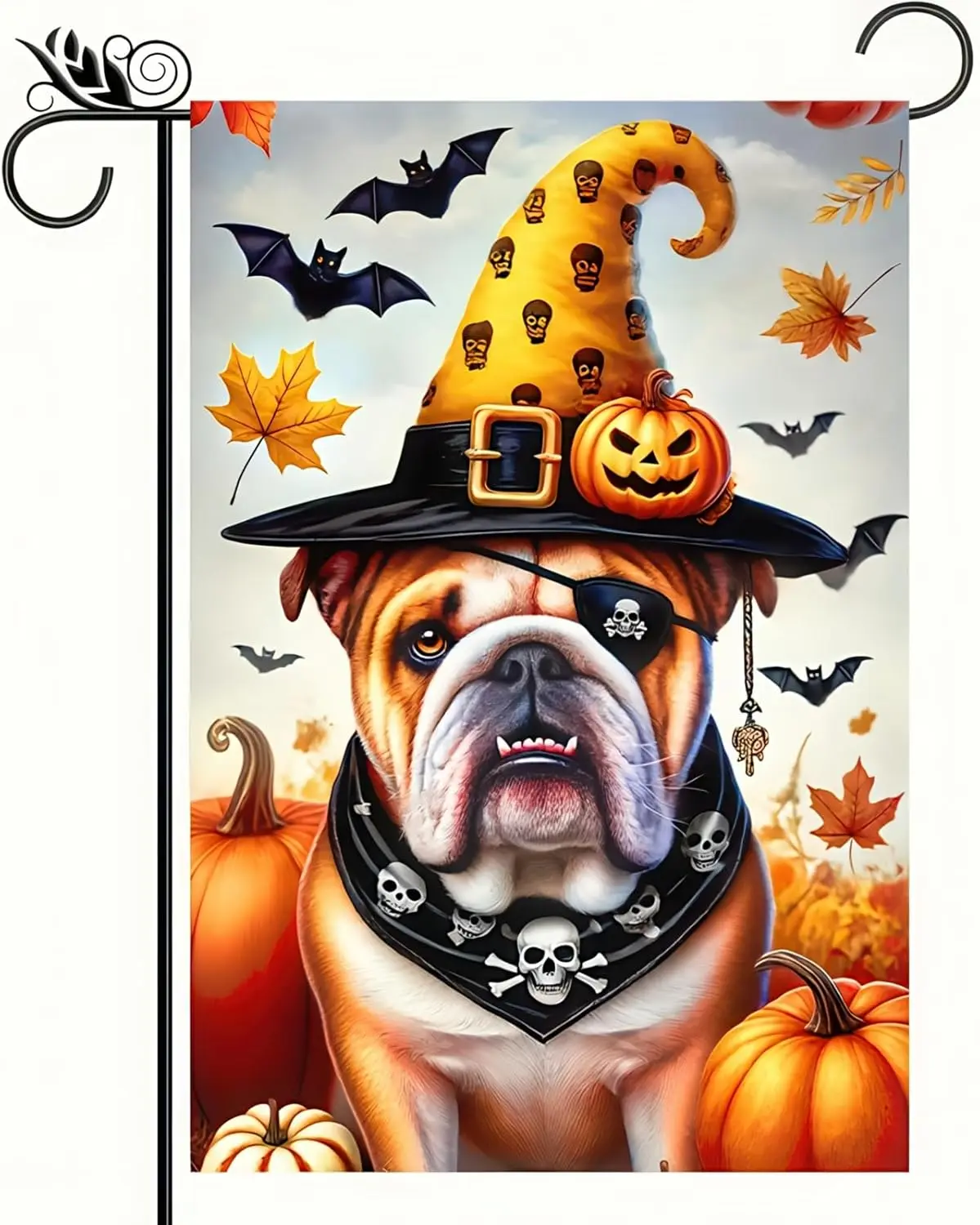 Happy Halloween Garden Flag Cute Dog English Bulldog with Pumpkin Lantern for Outdoor Home Decor 12x18 Inch Print Double Sid PPZ