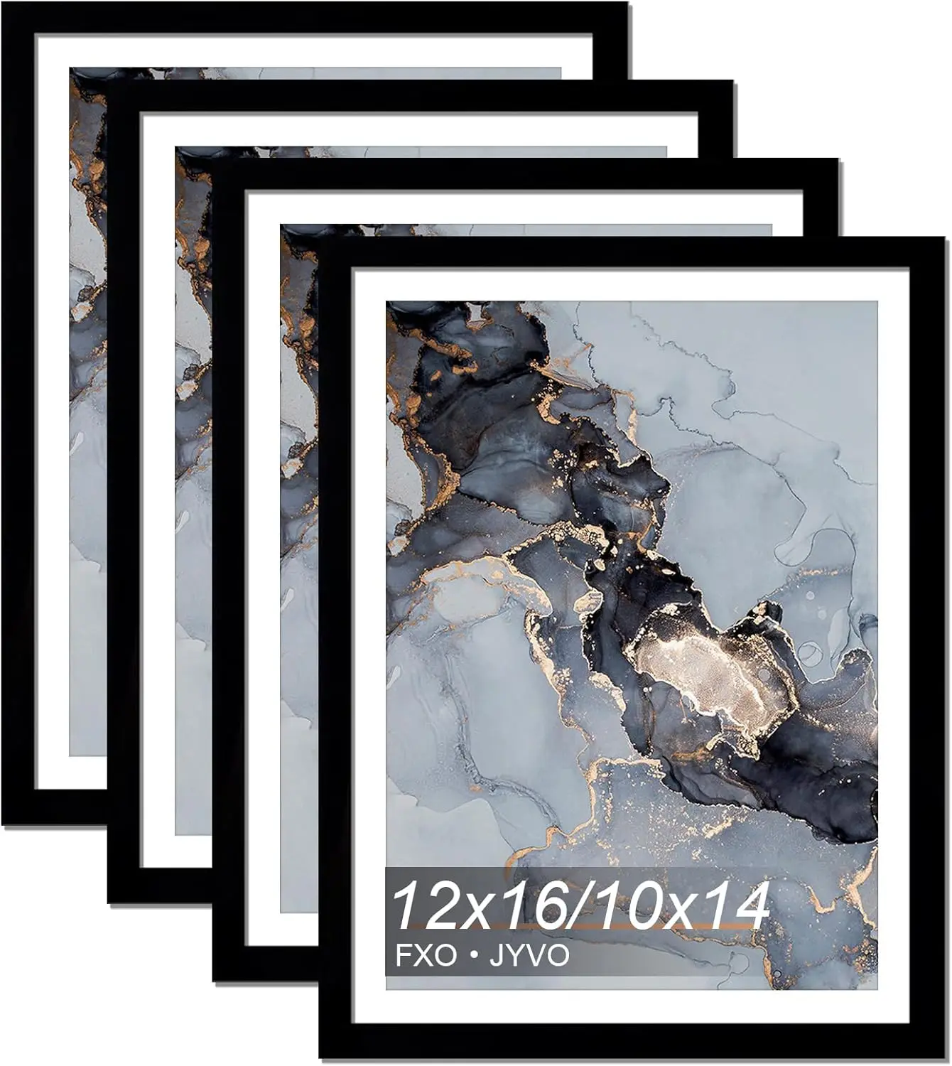 Black 12x16 Frame Set of 4 for Diamond Art Painting, Display 10x14 with Mat or 12x16 Without Mat, Wall Hanging Picture Frames