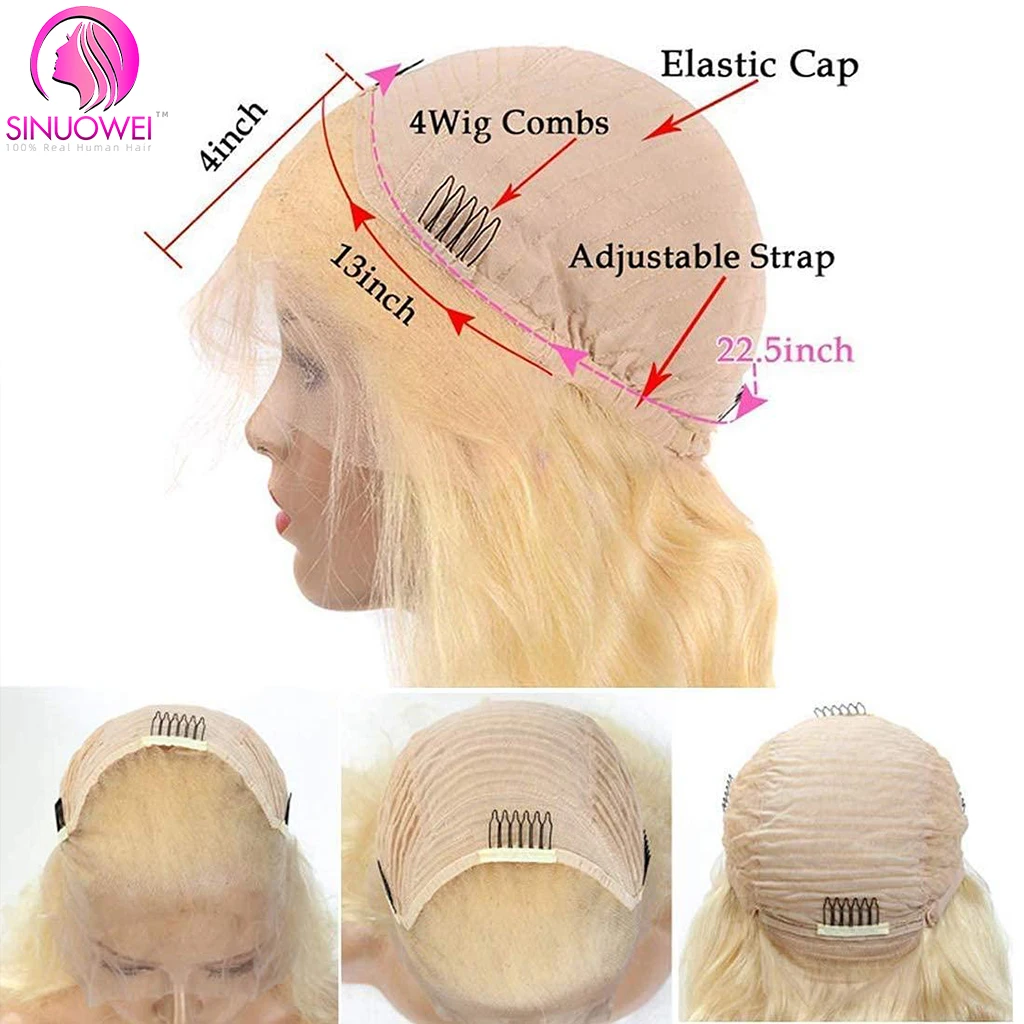 Wig renda Pirang madu 613 gelombang tubuh 13x4 wig rambut manusia renda depan transparan untuk wanita Brasil mulus dengan rambut bayi