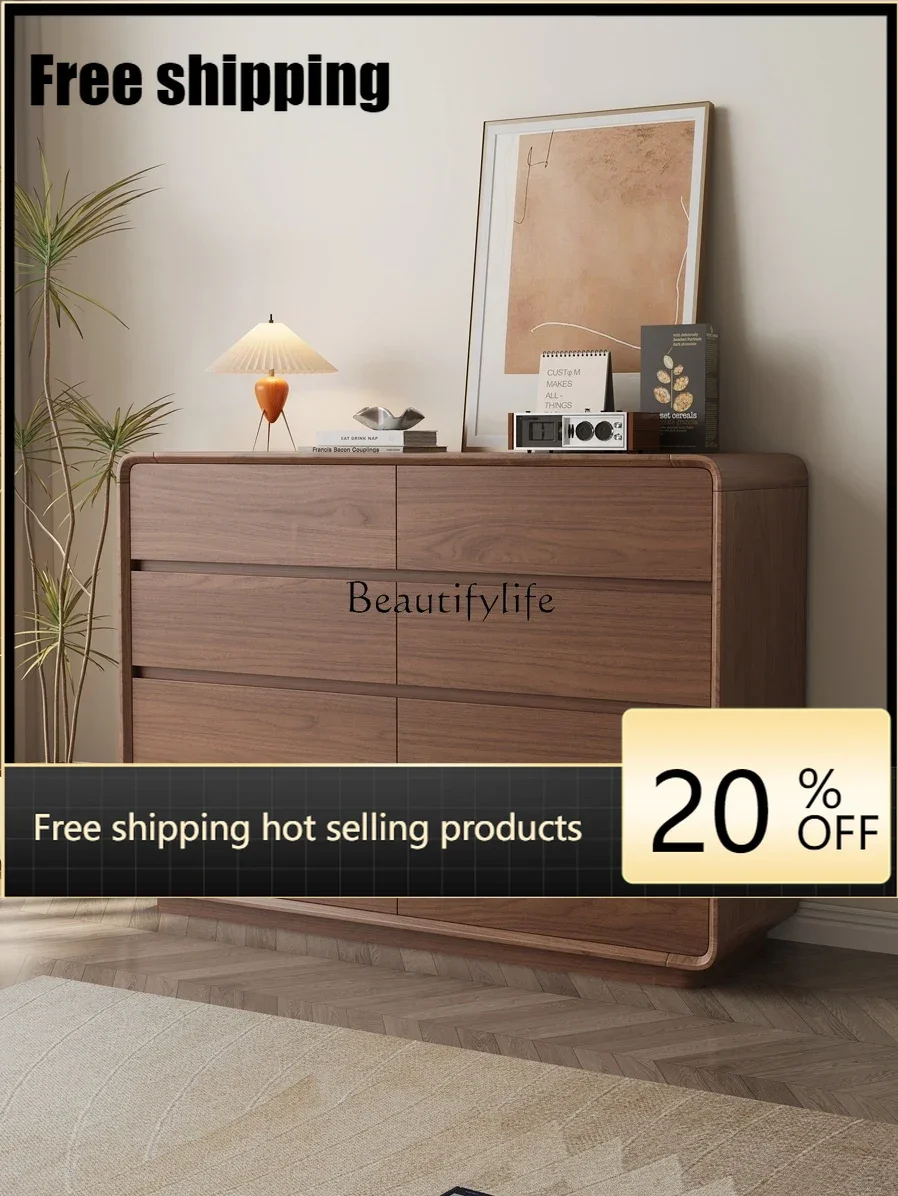 X4 Walnut chest of drawers, bedroom, bedside storage, simple sixchest cabinet